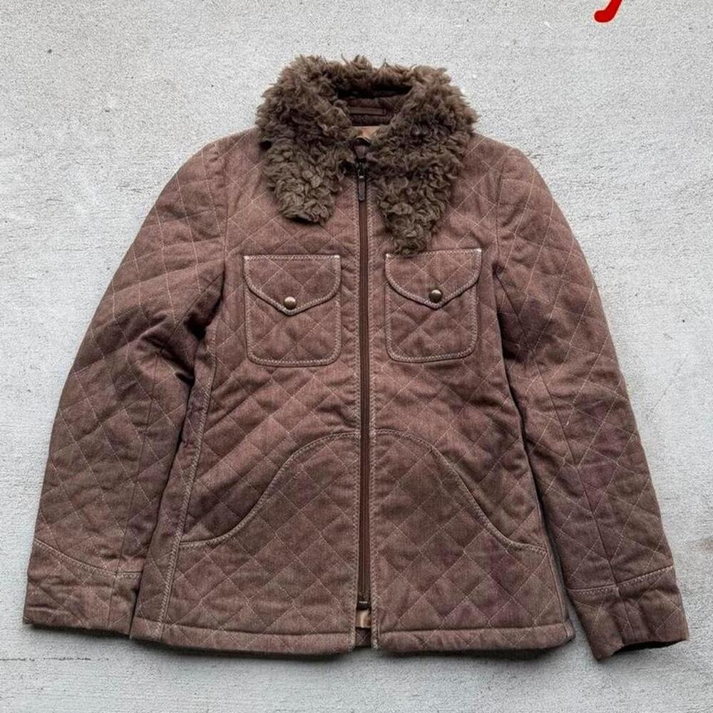 Vintage Women's Brown Quilted Fur Zipup Jacket